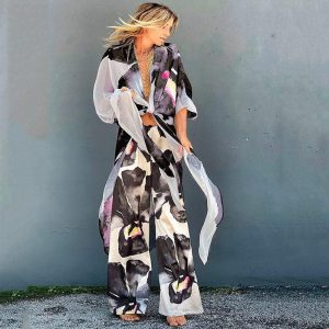 ensemble kimono pantalon fleuri