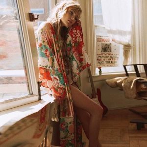 kimono plage fleuri femme
