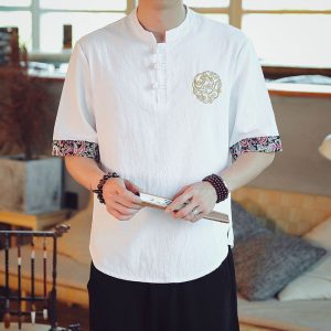 chemise en lin blanc style japonais