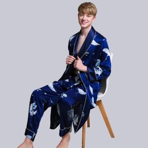 ensemble kimono peignoir bleu