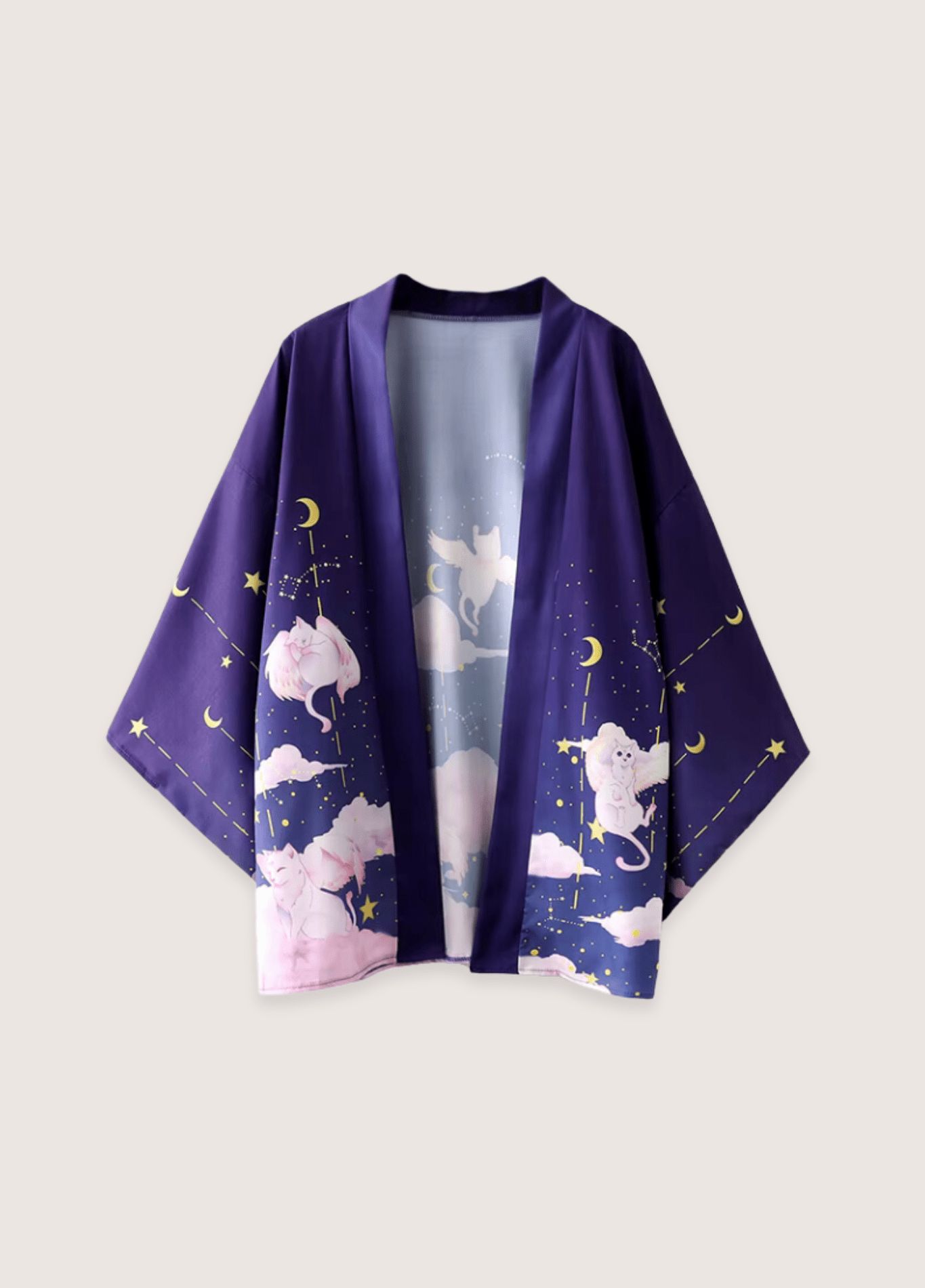 kimono avec motif félin céleste
