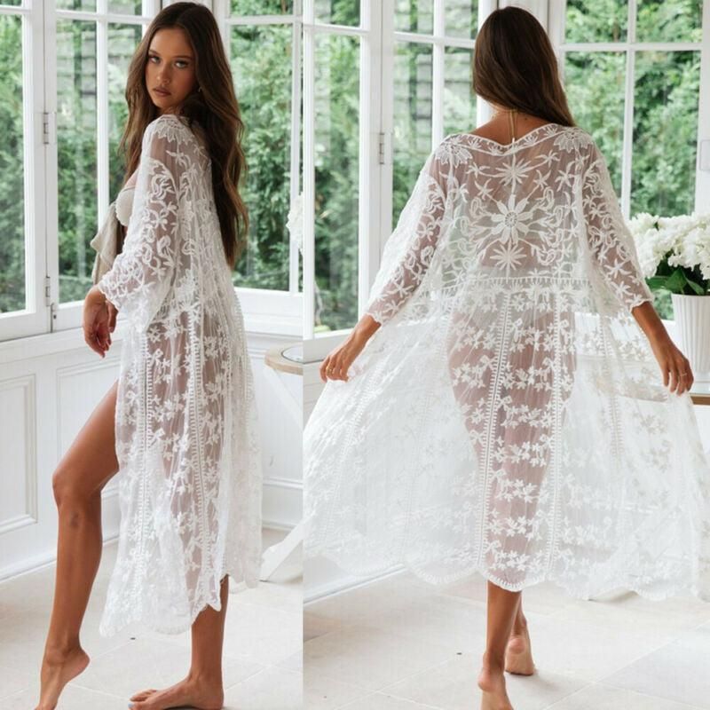 kimono en dentelle blanche