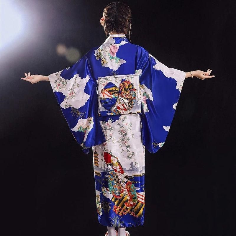 kimono bleu en soie
