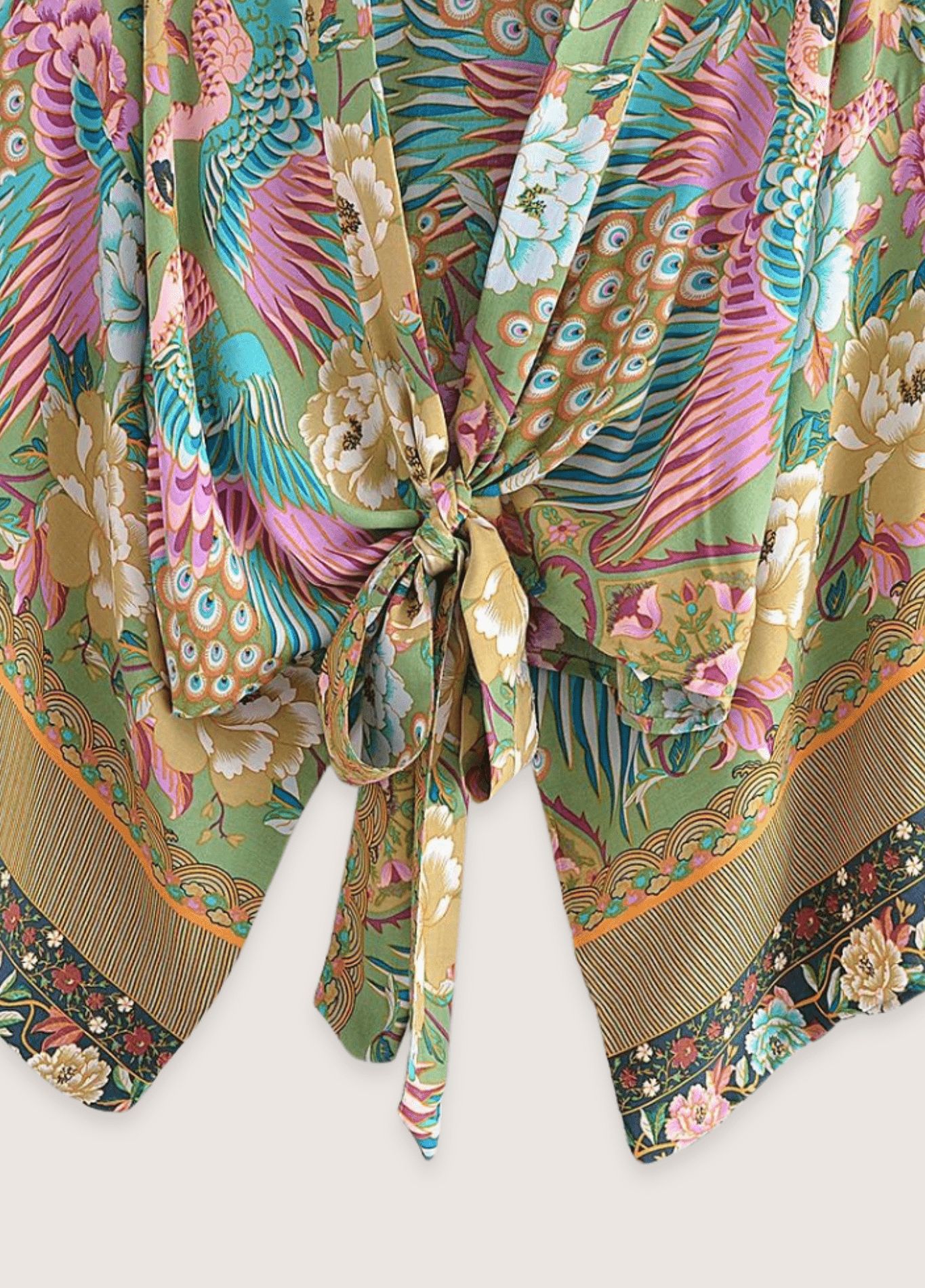 kimono imprimé paon fleuri
