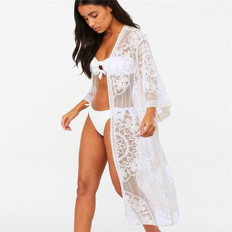 kimono dentelle blanc plage