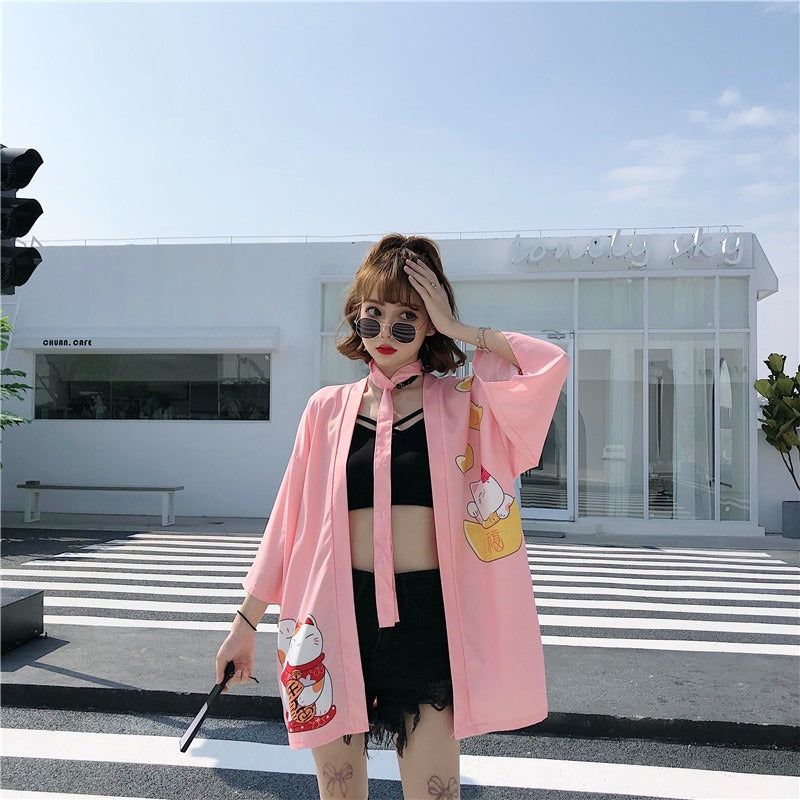veste kimono floral rose