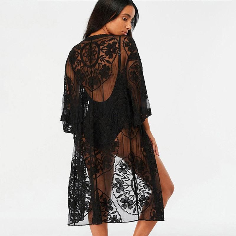 kimono noir en dentelle