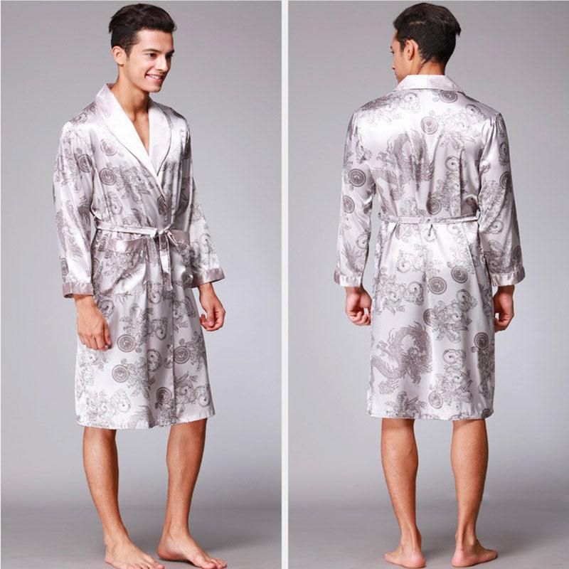 kimono en satin gris