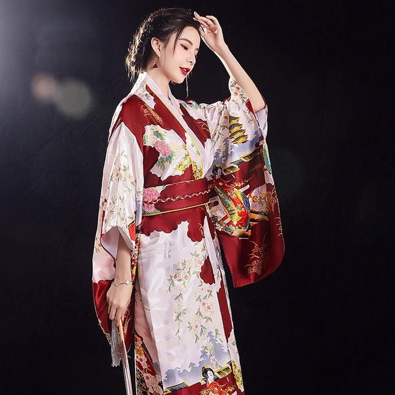 kimono en soie rouge