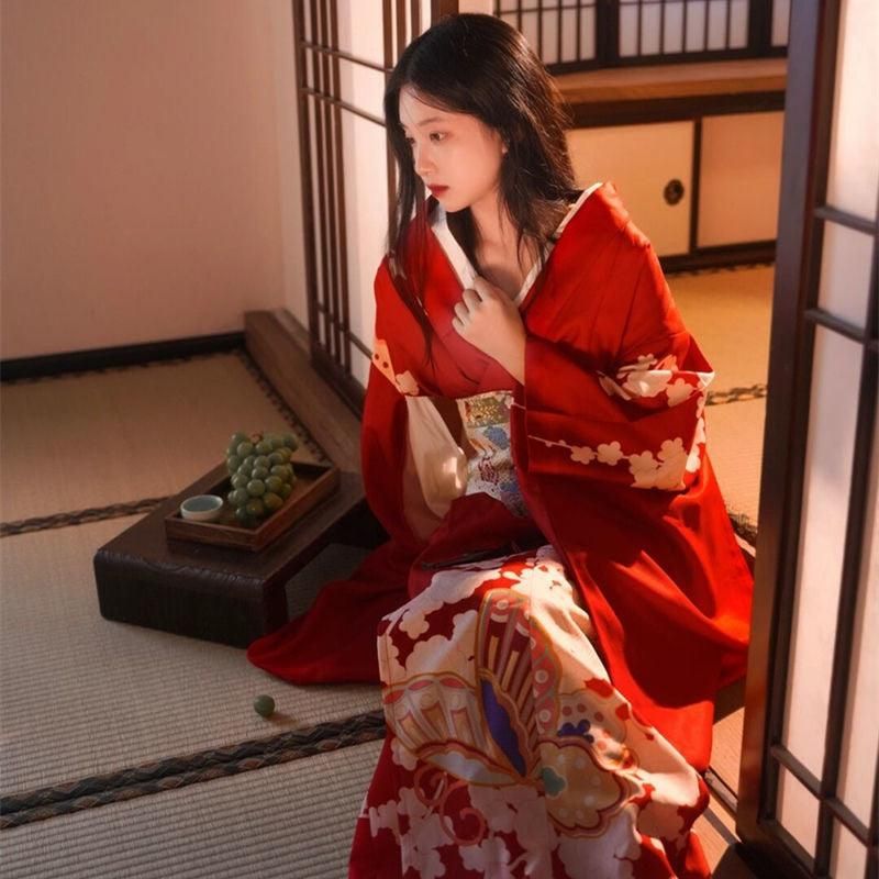 kimono femme style japonais rouge