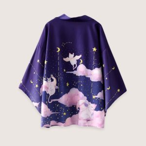 kimono japonais félin céleste
