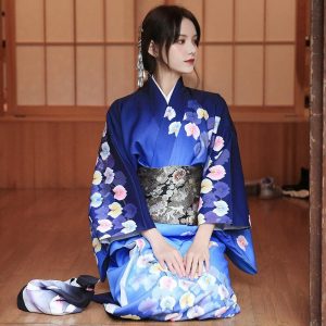 kimono japonais femme bleu