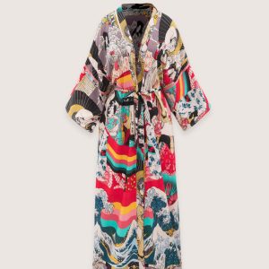 kimono long à imprimé japonais