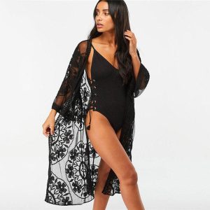 kimono long dentelle noir