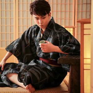 kimono long noir homme japonais