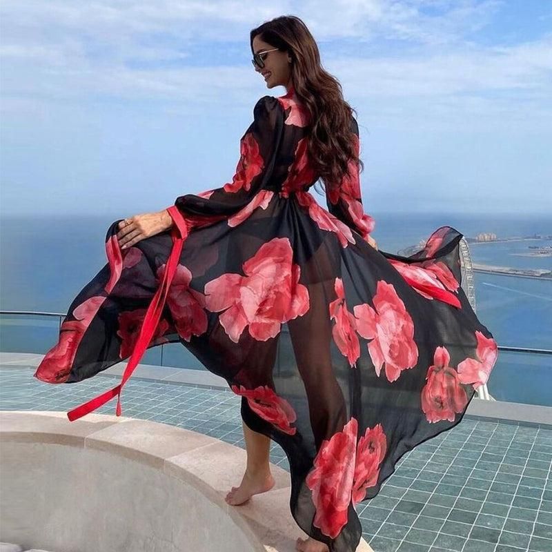 kimono long noir transparent