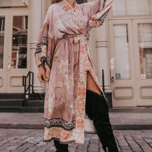 kimono long rose bohème