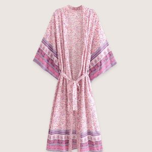kimono long rose fleuri