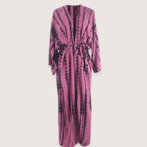 kimono long rose rougeâtre à imprimé Tie Dye