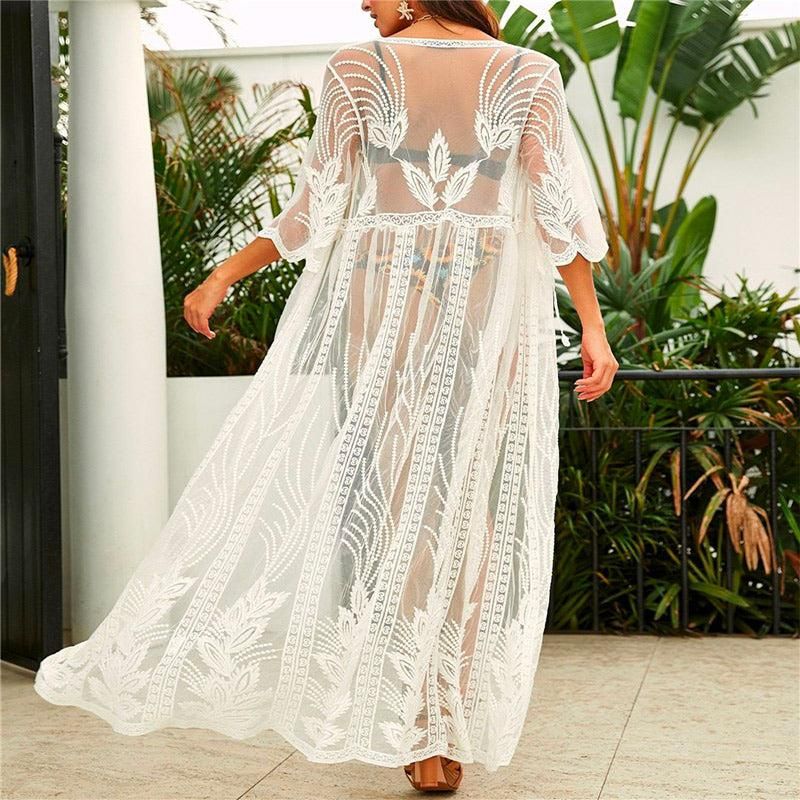 robe kimono dentelle blanche