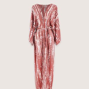kimono long terracotta à imprimé Tie Dye