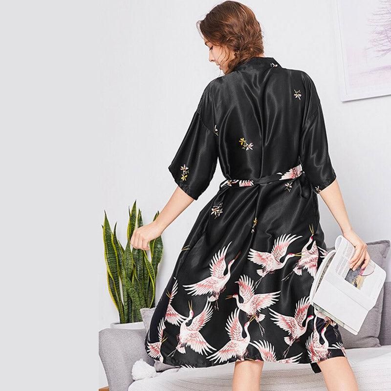 kimono longue robe noire