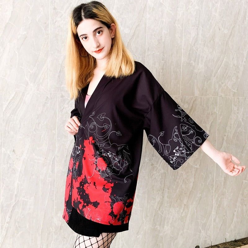 kimono noir et rouge tendance