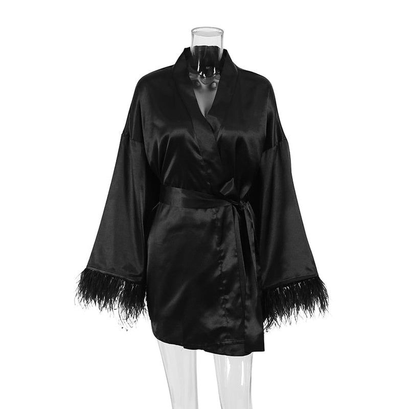 kimono noir mi long pour femme