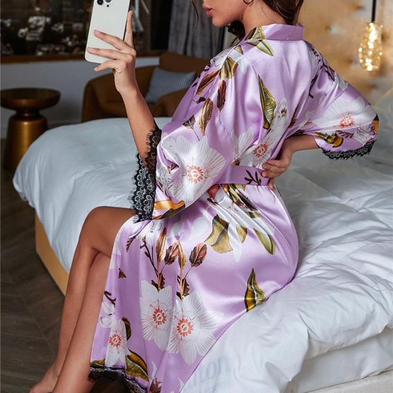 kimono satin fleuri