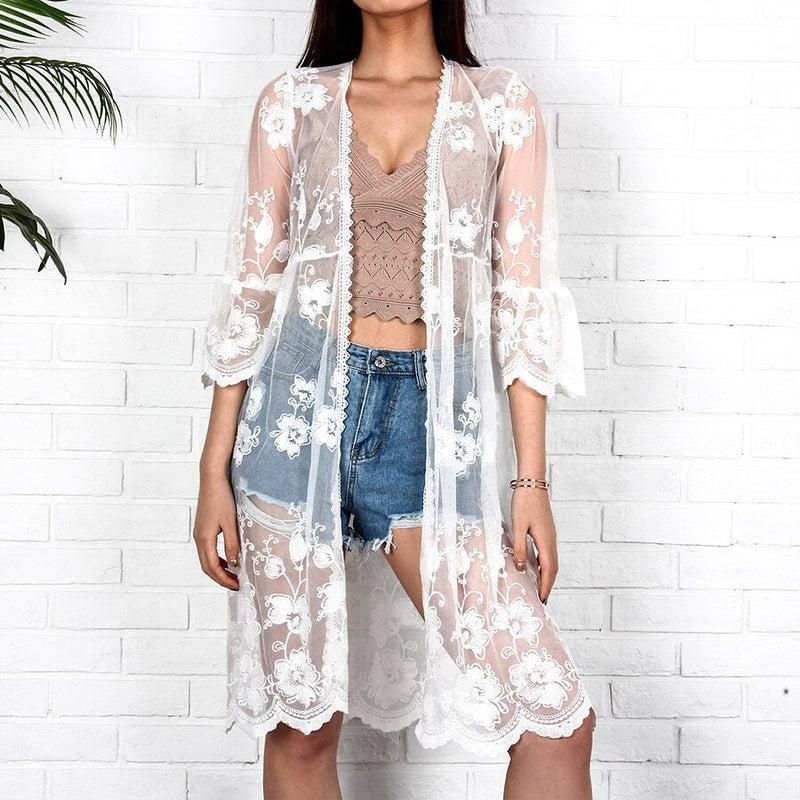kimono femme court en dentelle