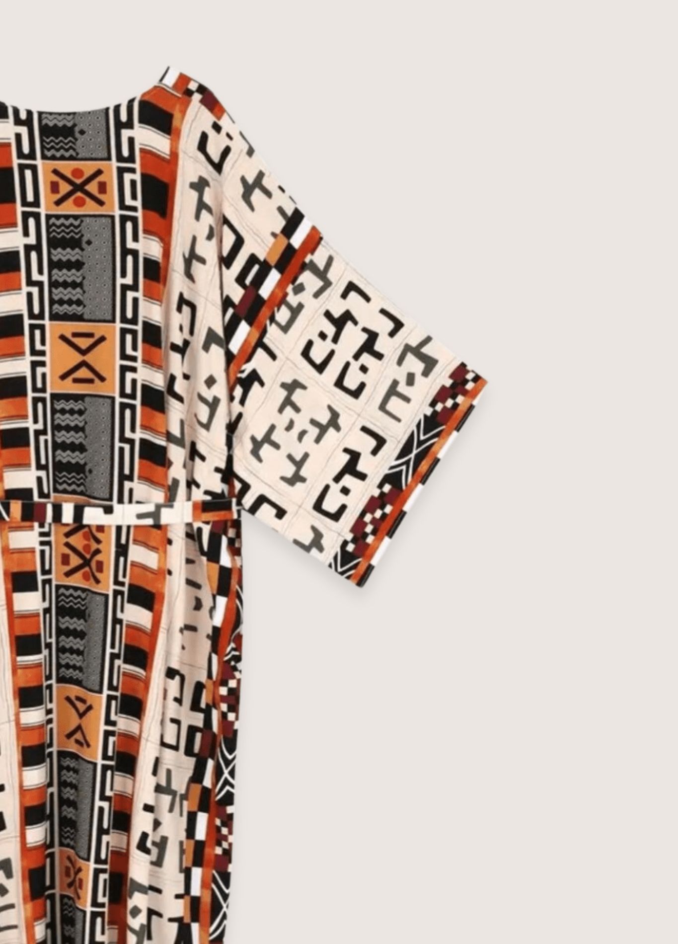 kimono stylé tribal en beige et gris