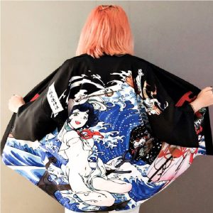 kimono veste imprimé mer agitée