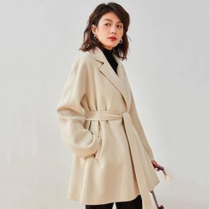 manteau court beige femme laine
