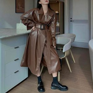 manteau cuir marron femme