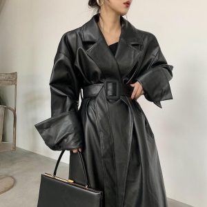 manteau cuir noir femme