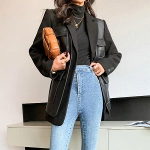 manteau cuir noir tendance femme