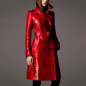 manteau cuir rouge femme