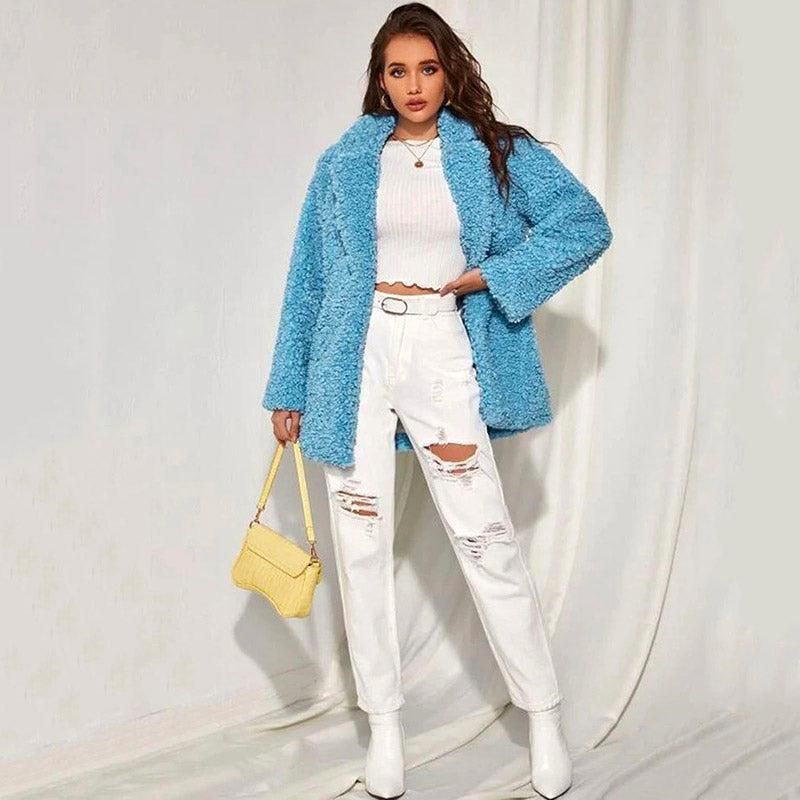 manteau chaud bleu ciel femme