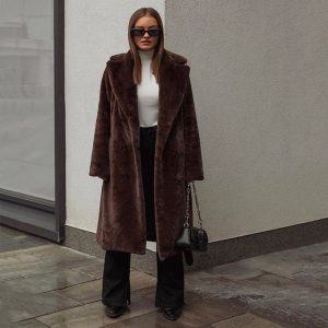manteau fausse fourrure marron