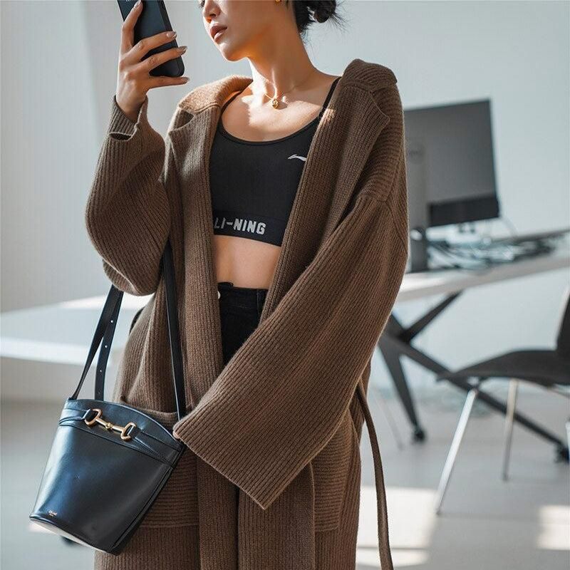 manteau long femme marron