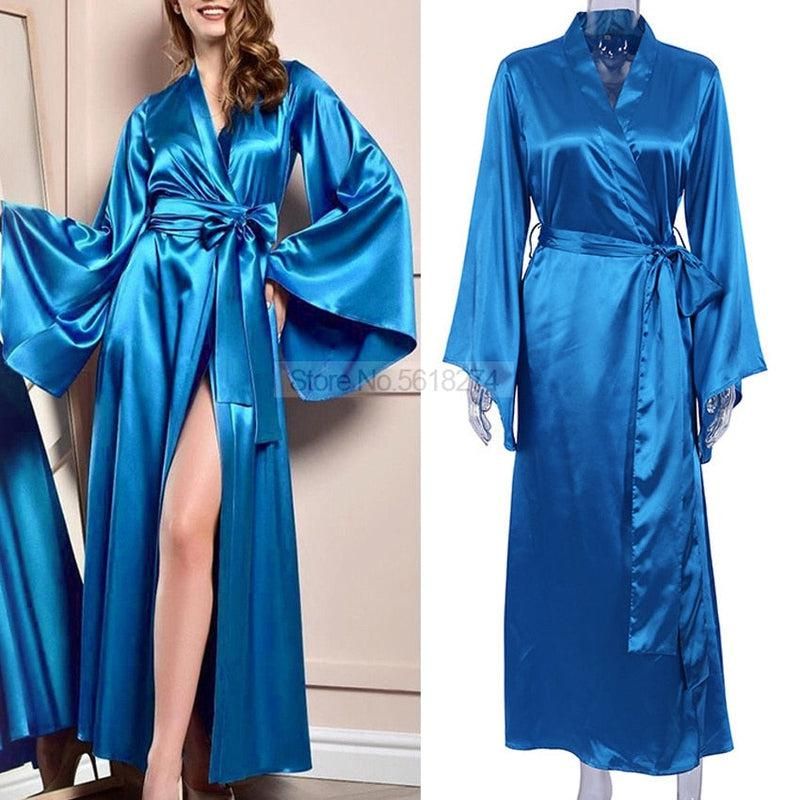 mode kimono satin bleu