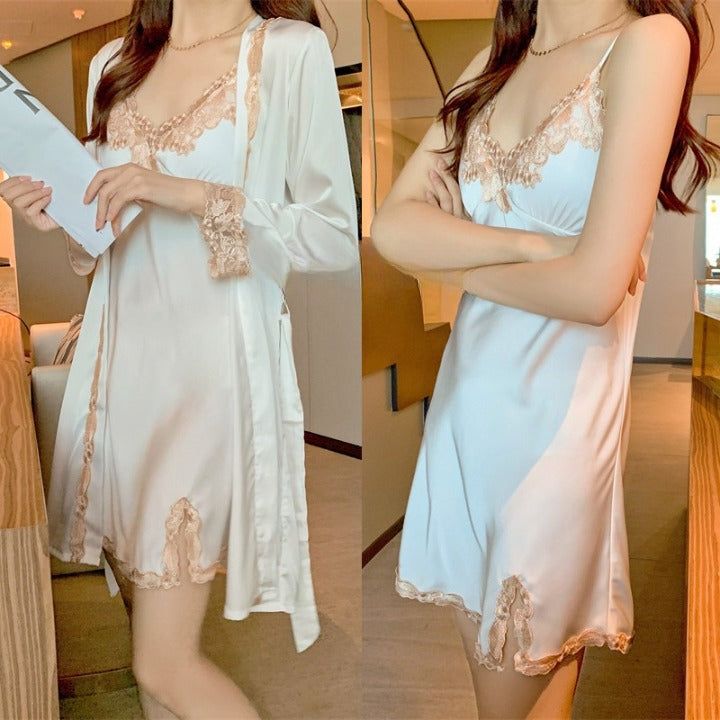 nuisette blanche avec kimono assorti