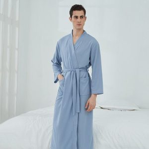 peignoir de bain coton homme col kimono