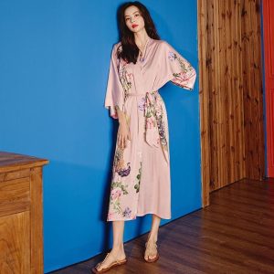 peignoir femme kimono rose pale