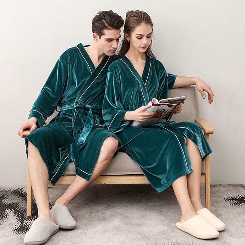 peignoir femme vert en microfibre
