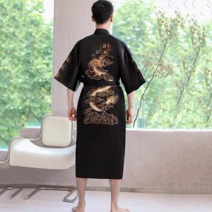 peignoir kimono asiatique noir homme