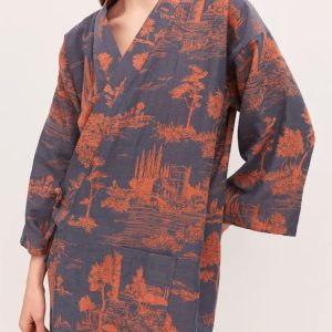 peignoir kimono bleu femme