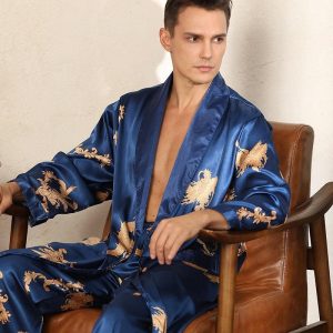 peignoir kimono japonais bleu