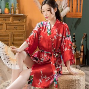 peignoir kimono long rouge