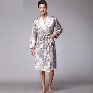 peignoir kimono satin gris